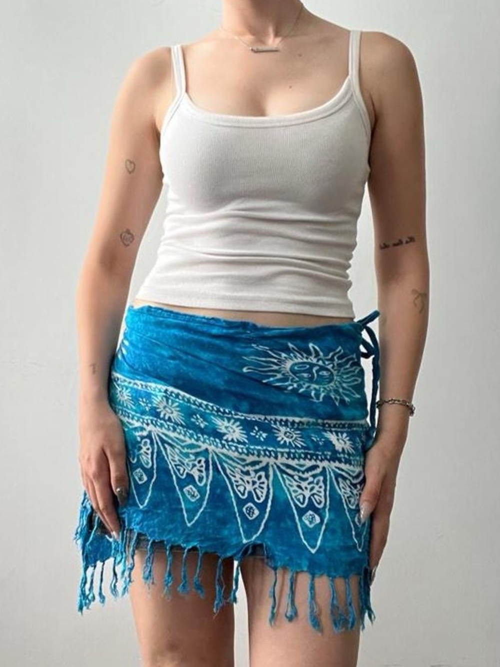 O/S Blue Patterned Wrap Skirt/ Beach Coveup